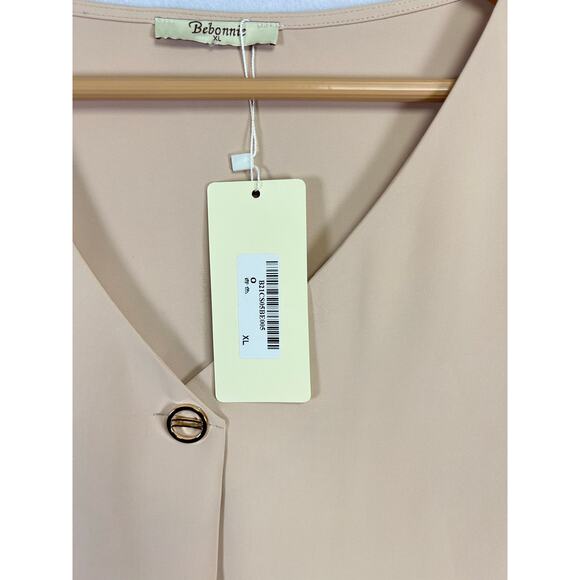 Bebonnie Woman's Chiffon Beige/Tan Blouse Lantern 3/4 Sleeve XL Elegant Dressy - Picture 8 of 13